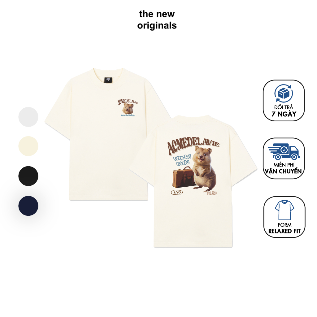 Relaxed Fit The New Originals เสื้อยืด World Wide Travel Quokka Artwork - NT1221TL