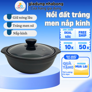 Nồi đất nắp kính đáy cạn nhiều kích cỡ, nồi thố nấu mì cay, kho quẹt
