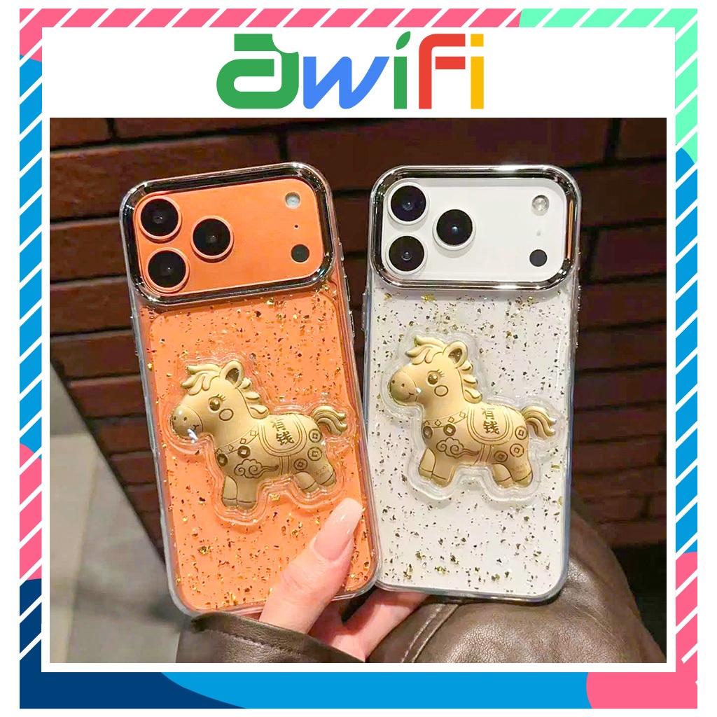 เคสกล้อง Iphone ขอบโลหะ 3D นูน Golden Horse TE 6/7/8/x/xs/11/12/13/14/15/16/17/pro/max/plus/promax-A