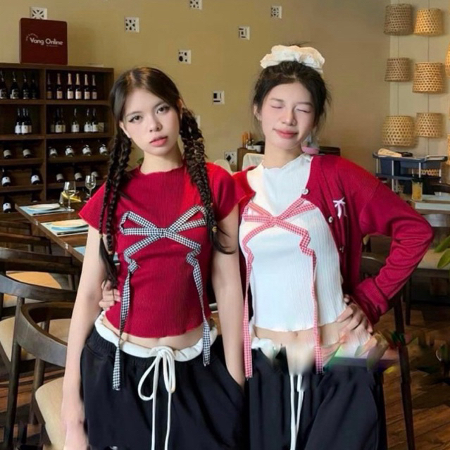 TAM THAI CROPTOP เสื้อยืดสไตล์ LUXURY BIG CARO BOW PK05