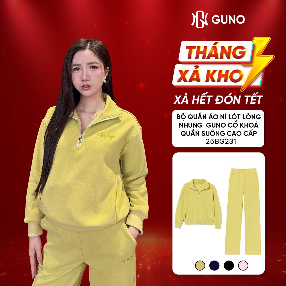 GUNO ผู้หญิงกํามะหยี่ Fur-Lined ขนแกะชุดคุณภาพสูง Warm Zipper Collar ปักโลโก้กางเกงตรง SP5 25BG231