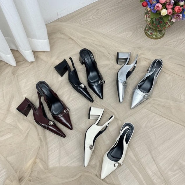 Zinzin868- (รูปร่าง 1.5 - ขาผอม resize) 6cm sd14 รองเท้าส้นสูงหัวแหลมและหัวเข็มขัดสวย พื้นรองเท้าสี่