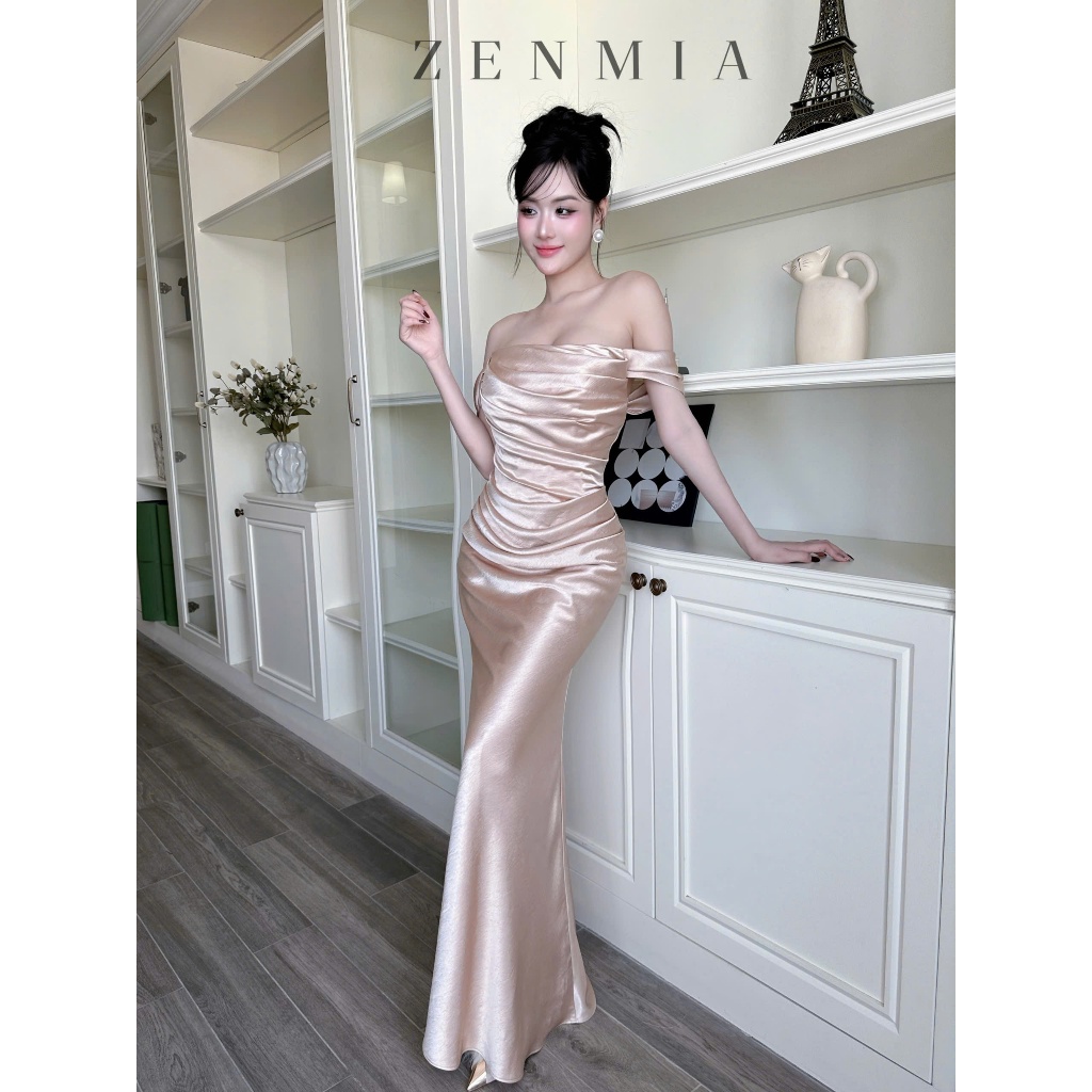 Luxury Corset Long Off Shoulder Front Pleated Back Silk Party Dress - Ella Dress
