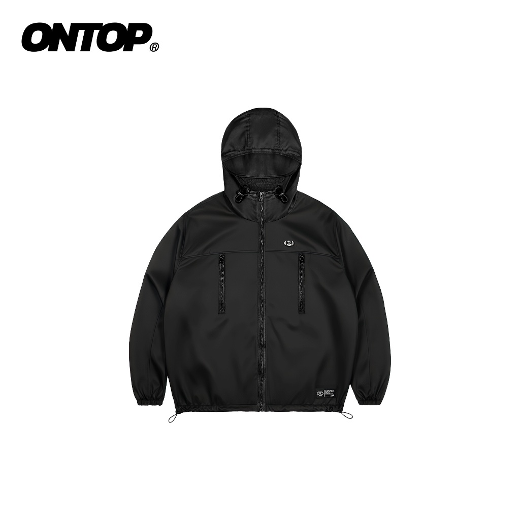 ออนท็อป เสื้อร่มกันแดดร่มชูชีพ 2 ชั้นสําหรับผู้ชายและผู้หญิงมีฮู้ดสีดําและกระเป๋าหน้าอกแนวตั้งที่โดด