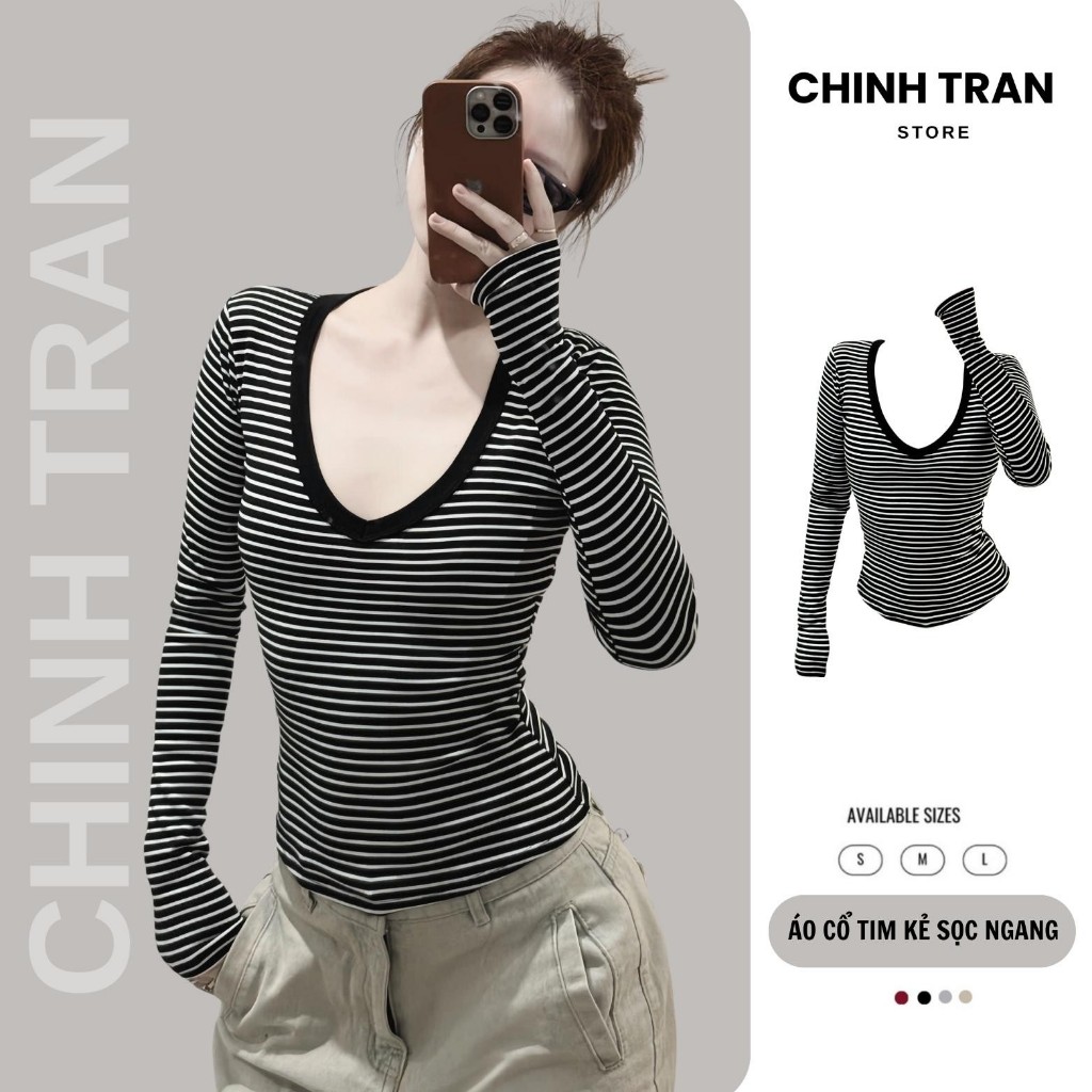 เสื้อยืดคอเต่าลายขวางบอดี้คอนเซ็กซี่ขั้นพื้นฐานของผู้หญิง - ร้านชิน