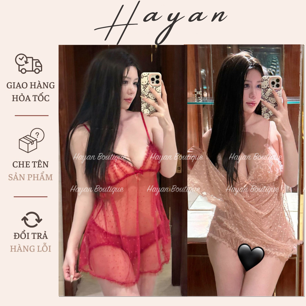 HT258 ชุดนอนเซ็กซี่ 2s ผ่า v1 และลายจุดน่ารัก ชุดนอนลูกไม้ซีทรูทรงบาน HT258