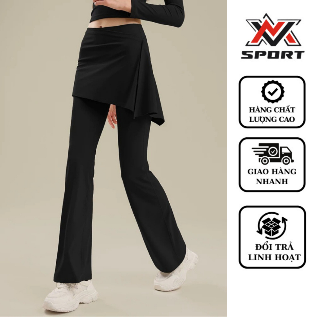 MVSPORT กางเกงกระโปรงโยคะยิมผู้หญิง – กางเกงคอนซีลเลอร์ 2in1, Hacked Flare [K218]