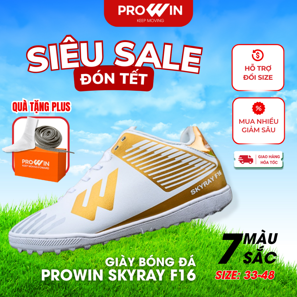 (BIG SIZE 46-48) Prowin Skyray F16 รองเท้าฟุตบอลสนามหญ้าเทียมเย็บแต่เพียงผู้เดียว 100% พื้นยางยืดหยุ