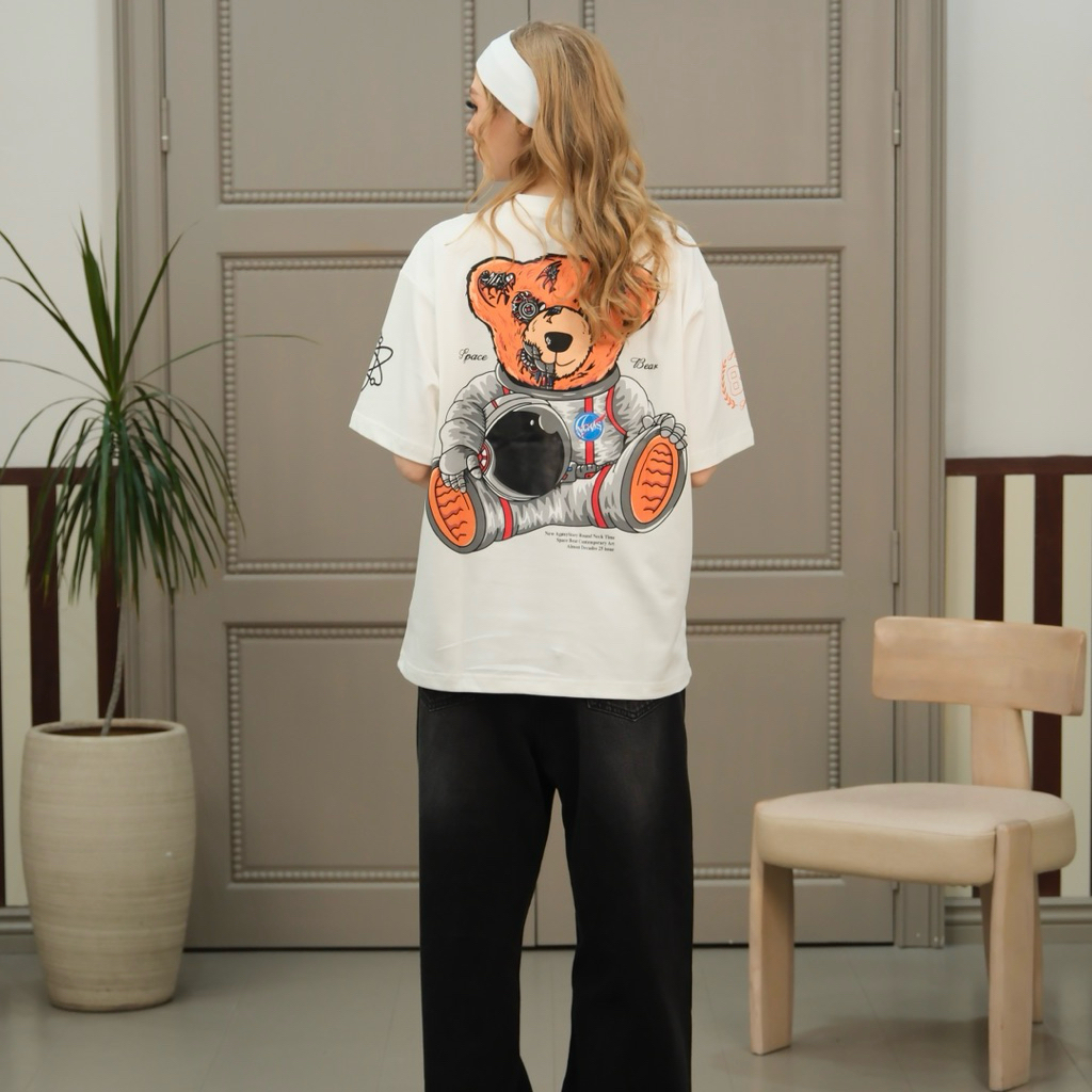 (ออธ) เสื้อยืดนักบินอวกาศ Agony Story Space Bear Nasa 88 สีขาว - Ansync Studio