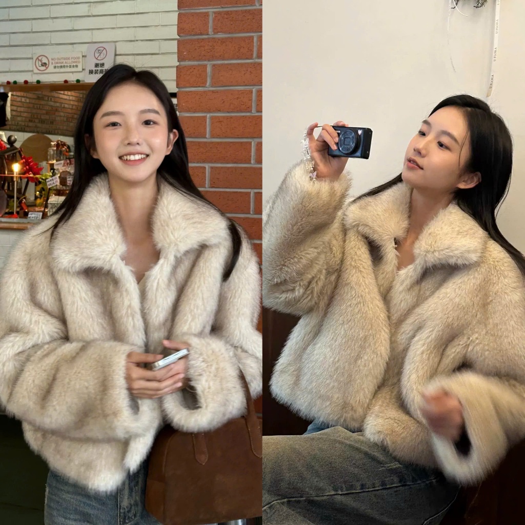 (มีจําหน่าย)เสื้อโค้ทขนสัตว์คอปกเปิดลงสีขาวมีซิปเปลือยขั้นพื้นฐาน AKL003 - Tiktik