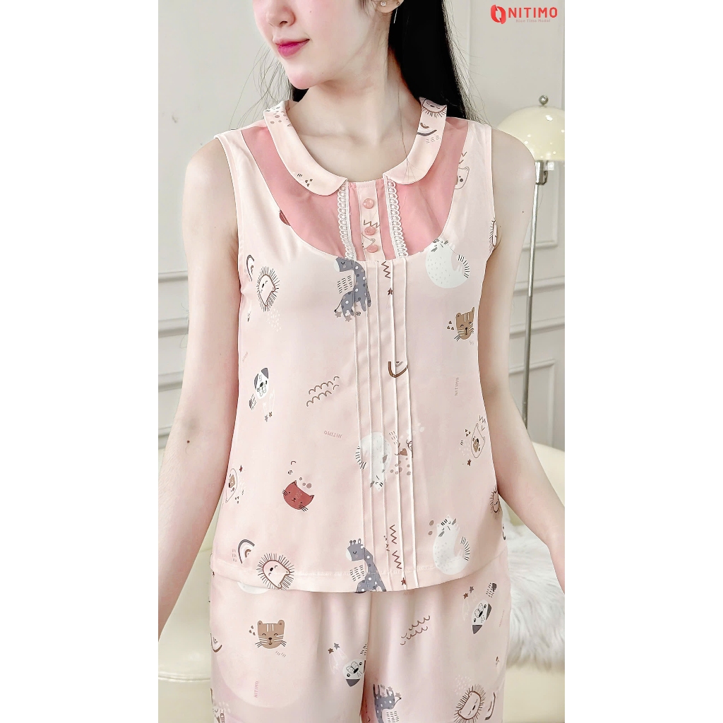 ชุดคอปกใต้วงแขนยาว 01146BKI ลายนิทิโม