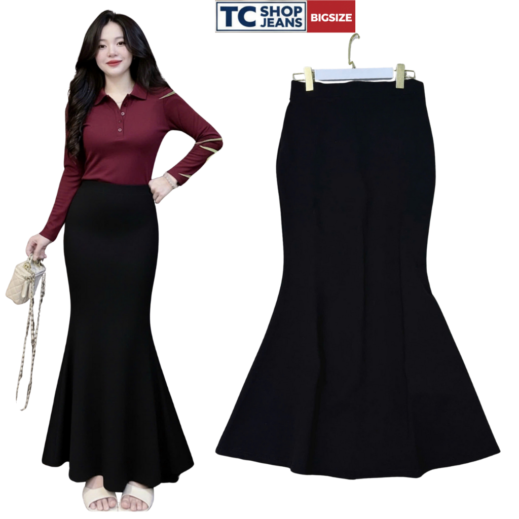 กระโปรงหางปลาเอวสูงขาบานเล็กน้อยและยืด TC SHOP JEANS bigsize 55-90kg umi คุณภาพสูง มาตรฐาน MS style 