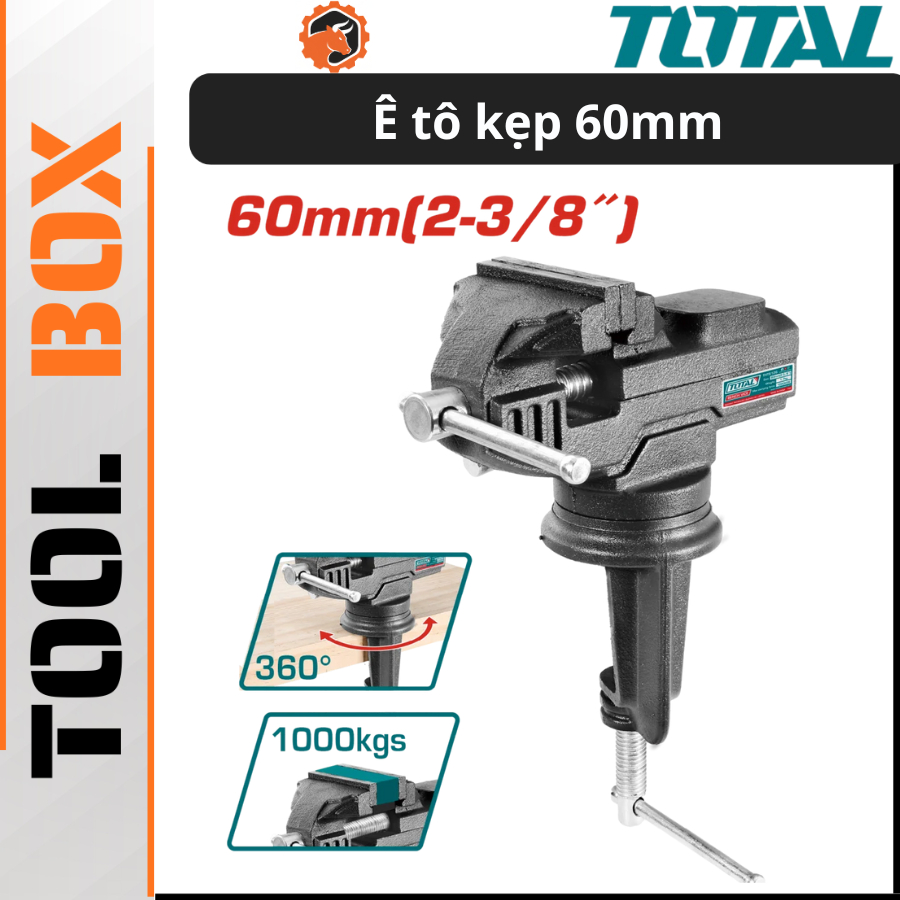 TOTAL THT6126 ปากกาจับโต๊ะฐานหมุนได้ 60 มม. - แรงยึด 1000 กก. การหมุน 360 องศา ขนาดกะทัดรัดและทนทาน