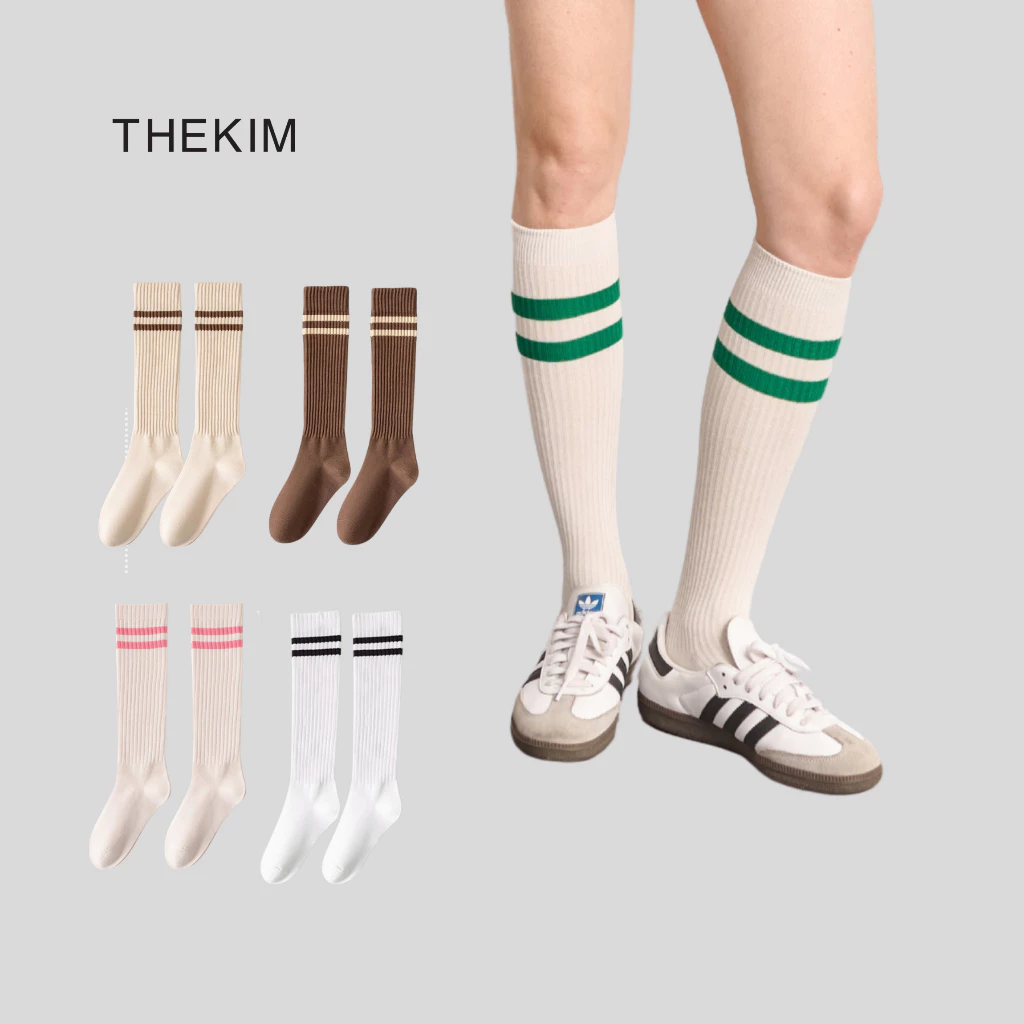THEKIM ถุงเท้ากีฬายาวถึงเข่าหลากสี ถุงเท้าตัดขอบสี P356