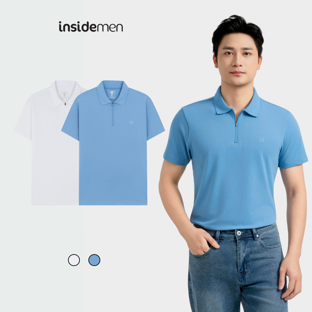 Insidemen เสื้อโปโลผู้ชายผ้าฝ้ายระบายอากาศทอคอปก Regular Fit IPS095EDP01