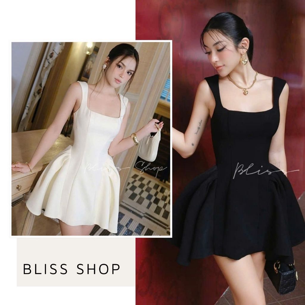 [การออกแบบระดับไฮเอนด์] Bliss Shop ชุดเดรสคอเหลี่ยมคอเหลี่ยม 2 สายหรูหราและอินเทรนด์สําหรับปาร์ตี้ -