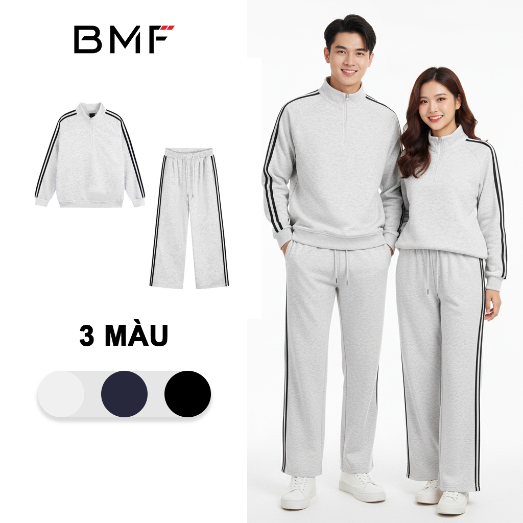 BMF ผู้ชายและผู้หญิงเสื้อกันหนาวชุด 2 สายลายเสื้อ Zip Lock กางเกงขากว้าง OverSize Unisex รูปแบบ B562