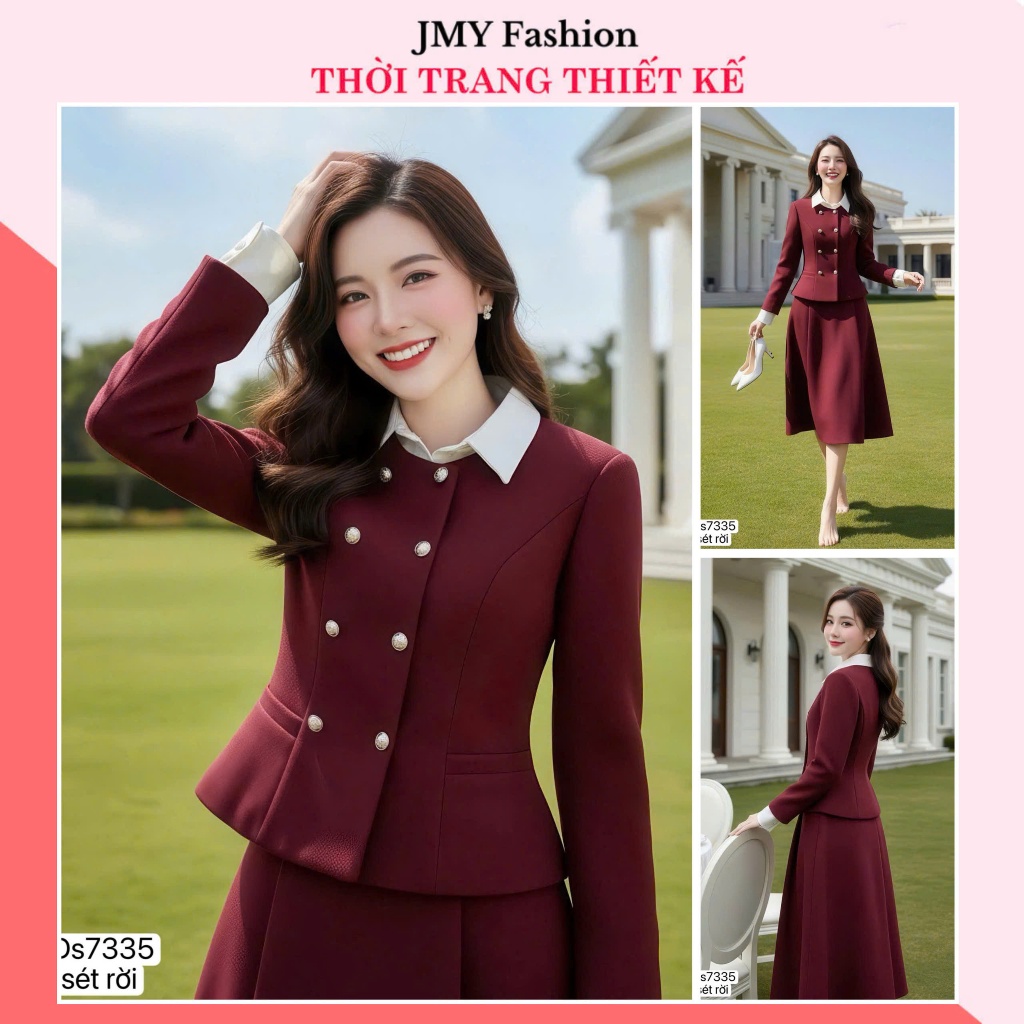 DS7335 เสื้อเชิ้ตและกระโปรงสีแดง ชุดคอปกหลวมและกระดุมทันสมัย [Dolce Viva Collection (DVC/ACC)]