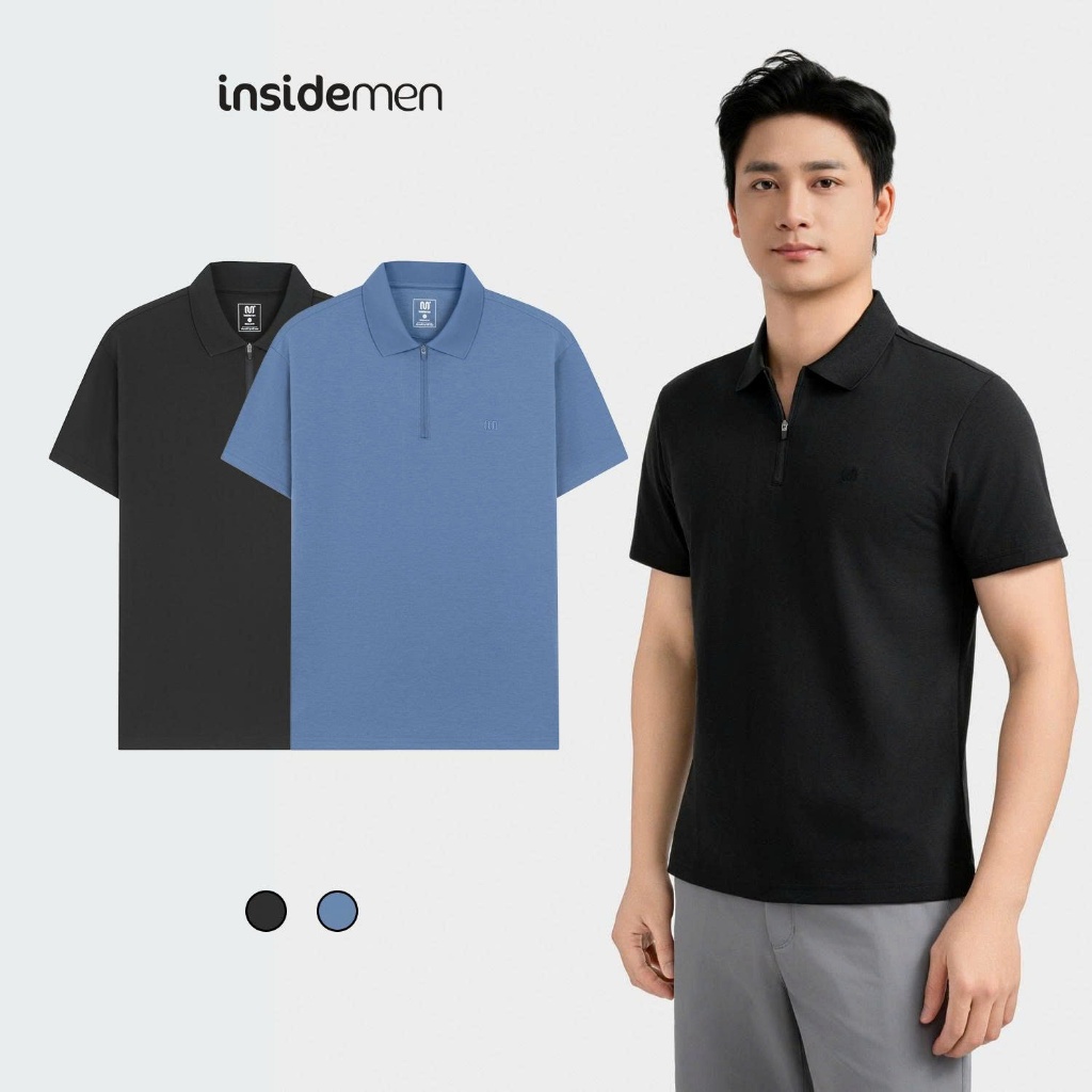 INSIDEMEN เสื้อโปโลสีน้ําเงินผู้ชาย Regular Fit แบบคอปกซิป IPS098EDP01