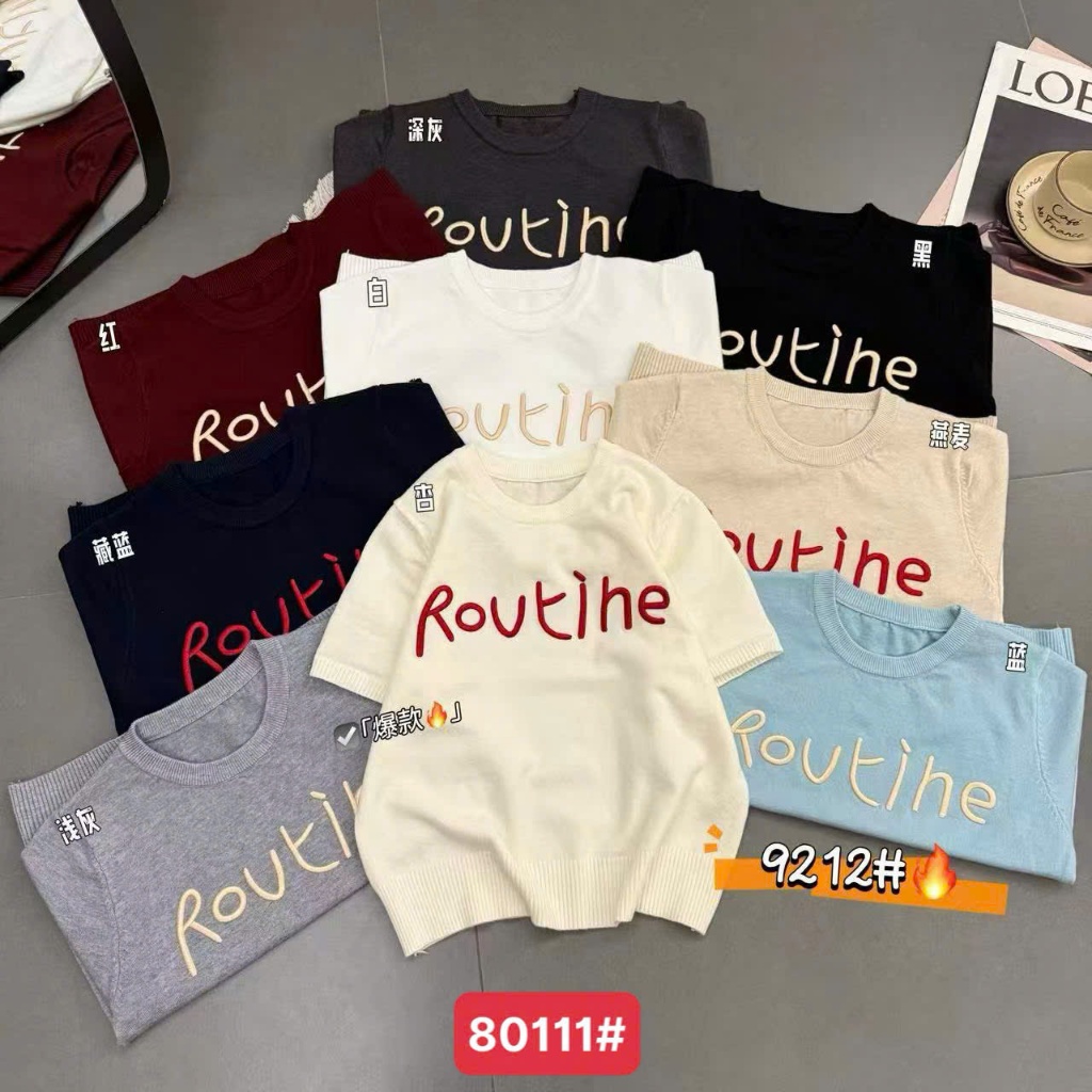 เสื้อสเวตเตอร์คอกลมแขนสั้นสําหรับผู้หญิงปักลายตัวอักษรรูเบนตินจากกวางโจวแบบกลางสําหรับฤดูใบไม้ร่วงแล