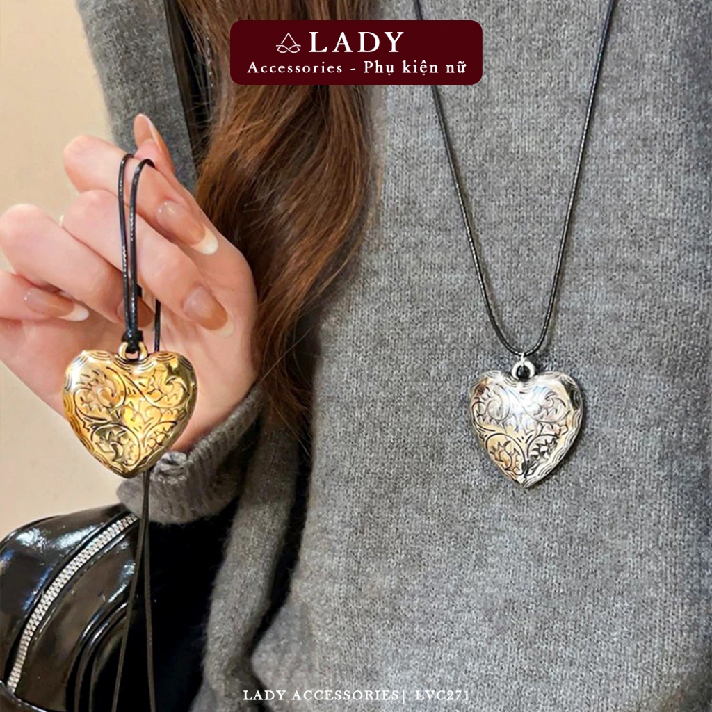 สร้อยคอหัวใจแกะสลักคลาสสิค สร้อยคอปรับระดับยาว Lady Accessories LVC271