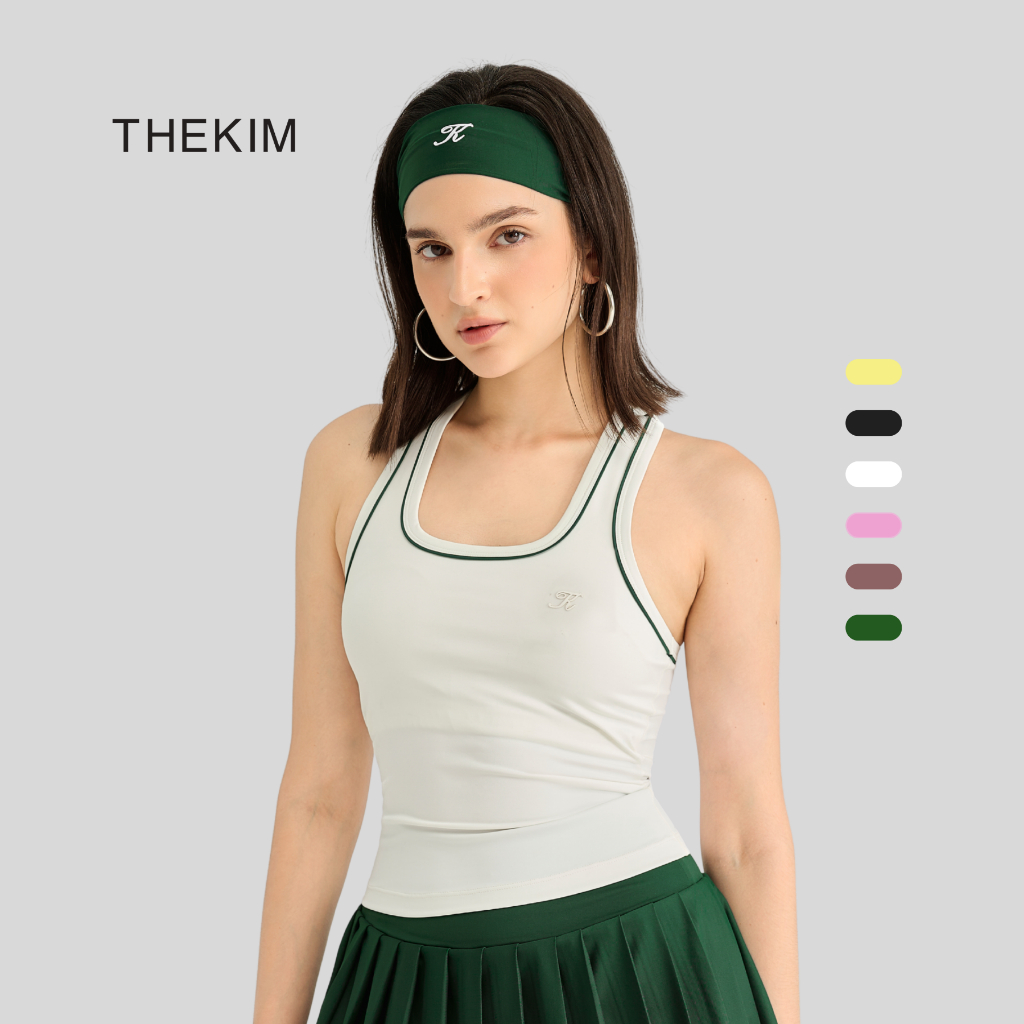 THEKIM ที่คาดผมแบบสปอร์ตพิมพ์ลายโลโก้ที่คาดผมดูดซับเหงื่อแบบยืดได้ 4 ทิศทาง A367