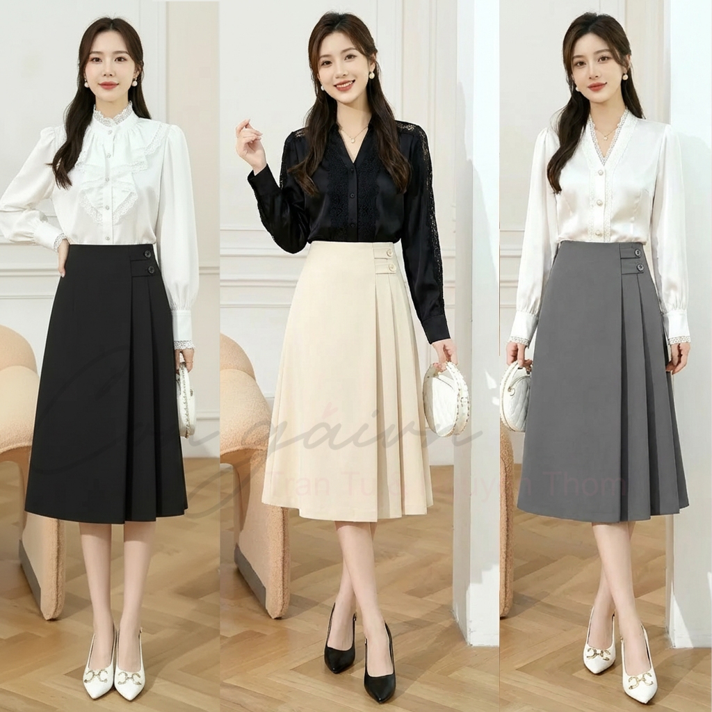 [Congaivn] กระโปรงพลีทคอนซีลเลอร์ CV43 - ผ้าเคทหนา เอวสูง เข้ารูป