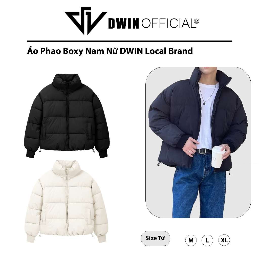 DWIN เสื้อแจ็คเก็ตทรงกล่องสําหรับบุรุษและสตรีแบรนด์ท้องถิ่นพร้อมคอปกสูง unisex ซับในผ้าฝ้ายหนาอุ่นสุ