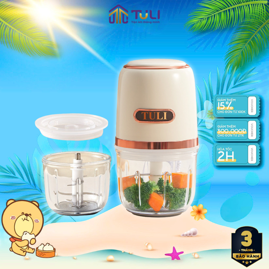 TULI TL-C08K2 เครื่องบดเนื้อขนาดเล็ก, 200W, 8 ใบมีด, โถแก้ว 0.3L 2 ใบ, 3 เดือน