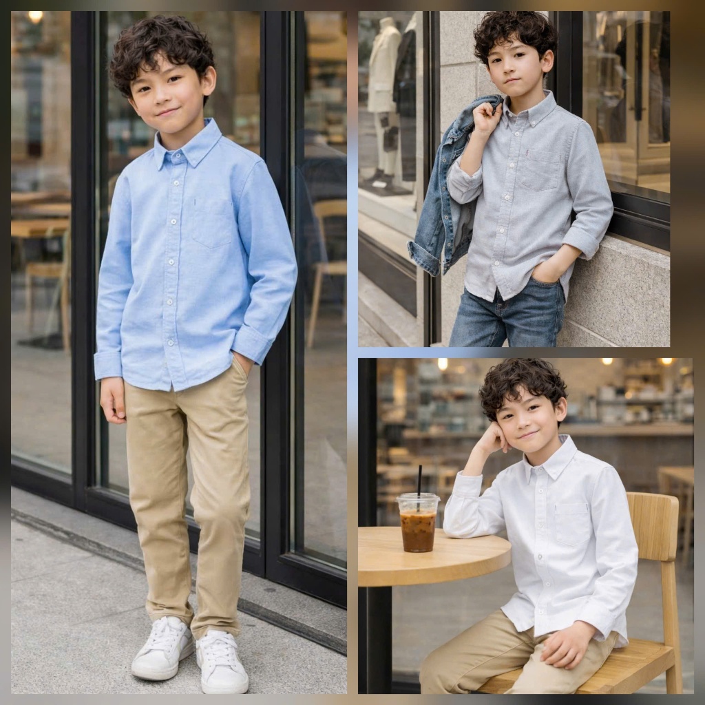 B2K เสื้อเชิ้ตแขนยาว Oxford สําหรับเด็กคุณภาพสูง (Ho Chi Minh Express)