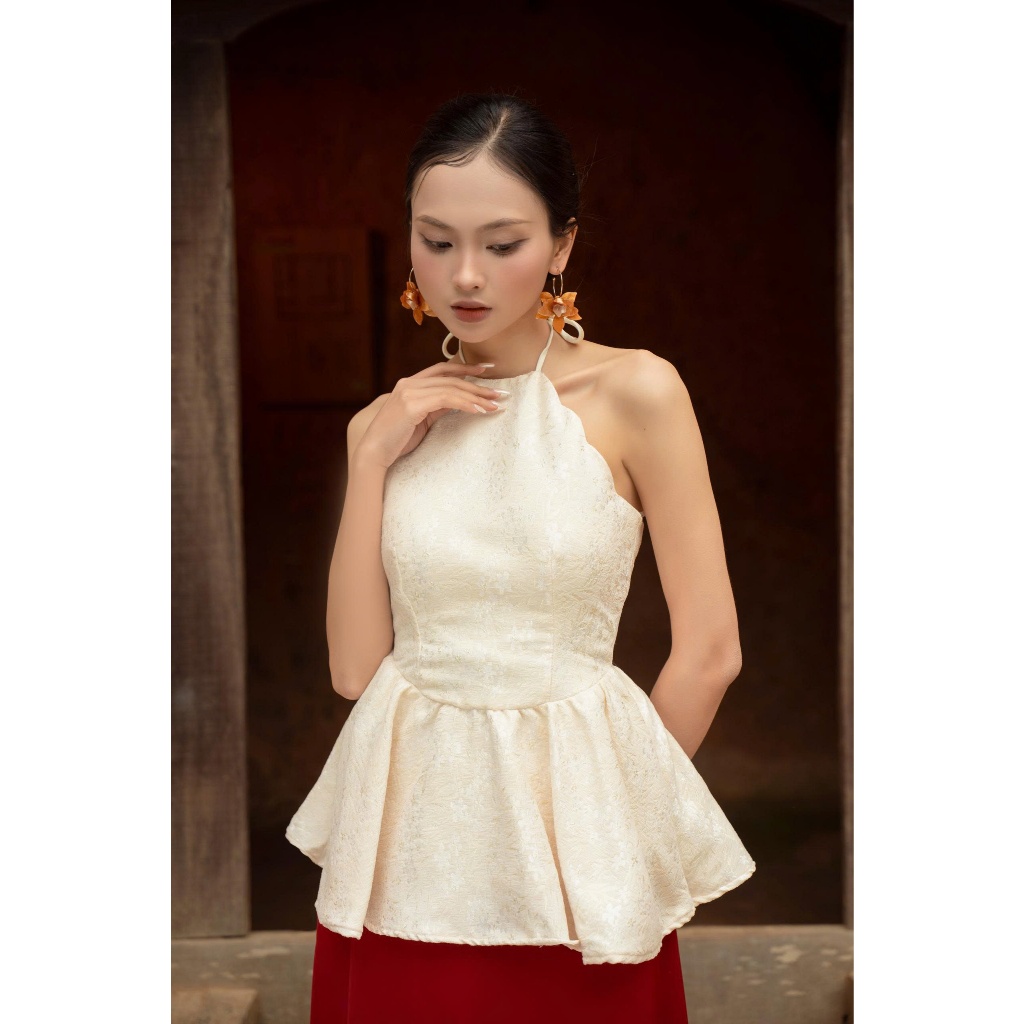 เสื้อเชิ้ตผู้หญิง GOUT DE JUN คอปกหยักและเสื้อเชิ้ตโบรเคดหนาบาน