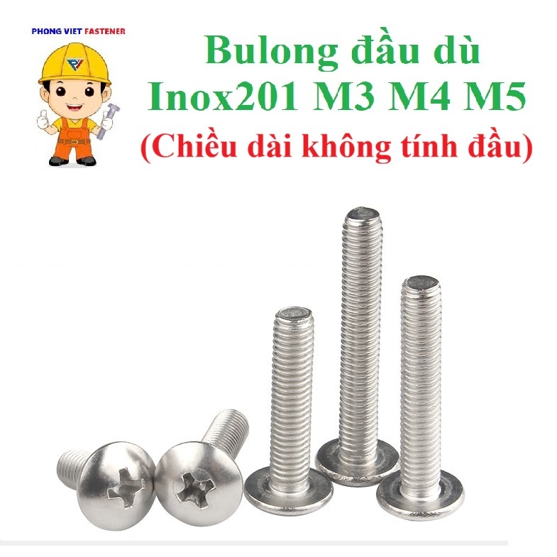 (INOX201) 50 ตัว M3, M4, M5 pake สกรู พร้อมหัวร่มและตัวน๊อตสแตนเลส201