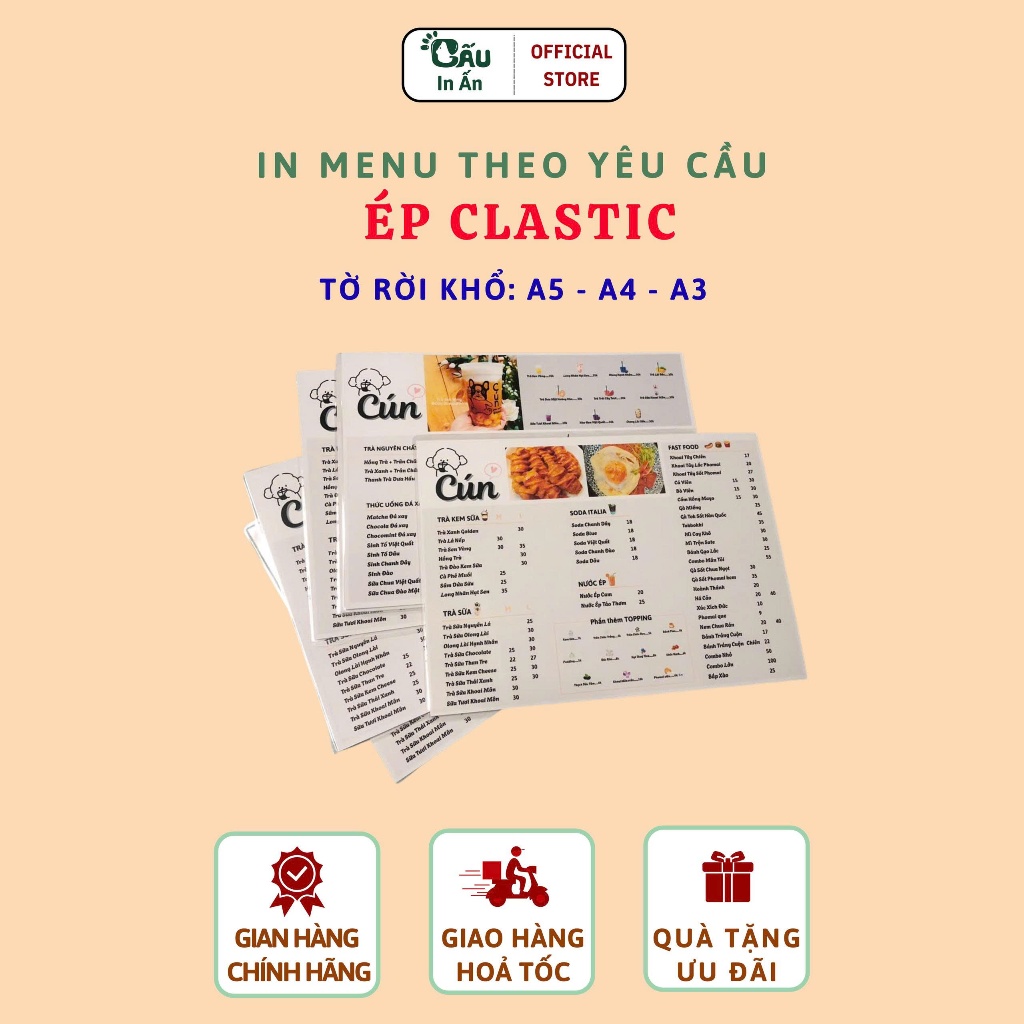 พิมพ์หมี Lastic Pressed Menu, A3 A4 A5 Size พิมพ์ตามความต้องการ