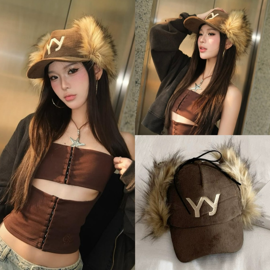 NARCIÉ STUDIO - หมวกเบเร่ต์ขนผสมกํามะหยี่สไตล์ Y2K เทรนด์ร้อนฤดูใบไม้ร่วงฤดูหนาว 2025 M130