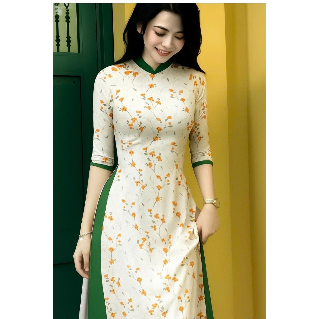 Moc Mien Ao Dai - LITTLE FLOWERS WITH COLLAR - ผ้าไหมเกาหลีคุณภาพสูง (3 สี แดง น้ําเงิน เหลือง)