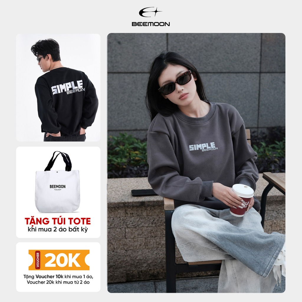 SIMPLE ไม่หมายถึง Nothing Local Brand BEEMOON เสื้อสเวตเตอร์คอกลม Unisex Loose Premium Fleece Fabric