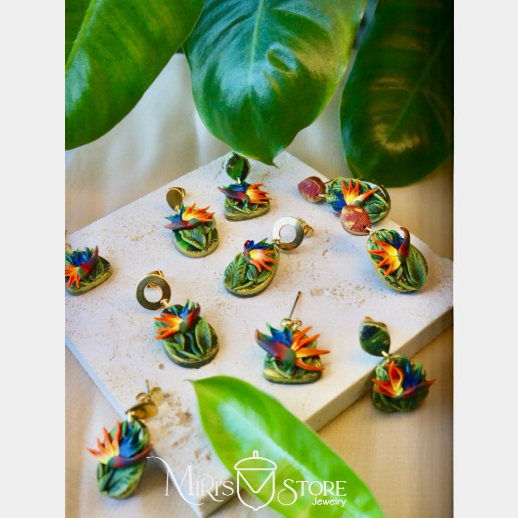 ต่างหู Bird of Paradise แฮนด์เมด/ ต่างหูดิน/ ดอกไม้ Bird of Paradise/ หรูหรา/ Bird of Paradise