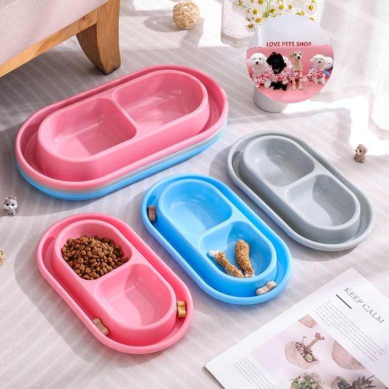 ชามกันมดสําหรับสุนัขและแมว พร้อมพลาสติก PP 2 ช่อง - Love Pets Shop