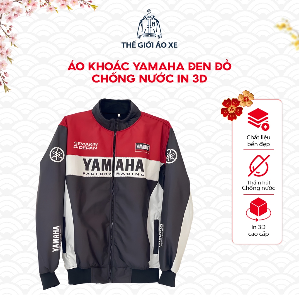 เสื้อแจ็คเก็ต 3D Yamaha – สีดํา, แดง, กันน้ํา, พิมพ์คมชัด