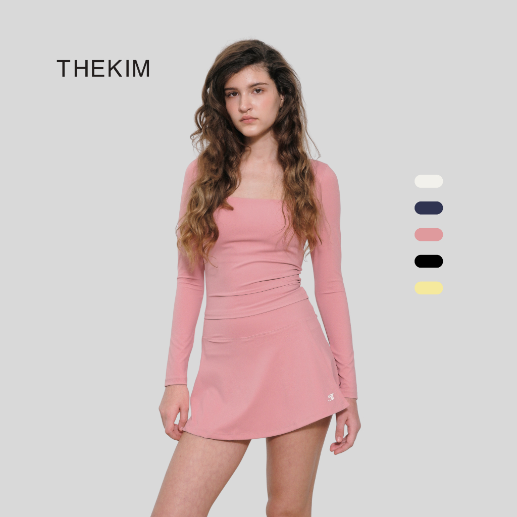 THEKIM กระโปรงสั้นกีฬาขอบผ่า (พร้อมกางเกงป้องกัน) ลูกดองทรงเอเท่ๆ และกระโปรงเทนนิส S380
