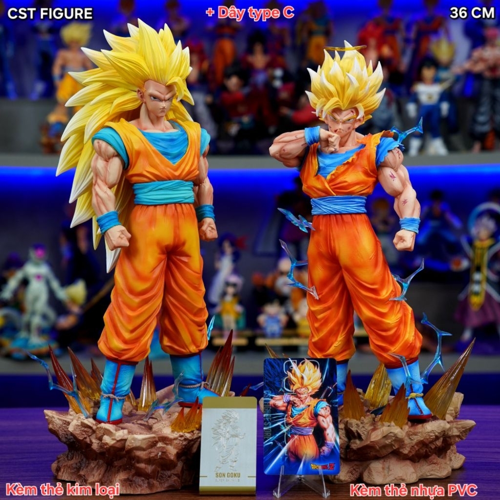 Goku ssj2 รุ่น 34 ซม. พร้อมการ์ดพลาสติกฟรี + Goku ssj3 36 ซม. พร้อมการ์ดโลหะฟรี