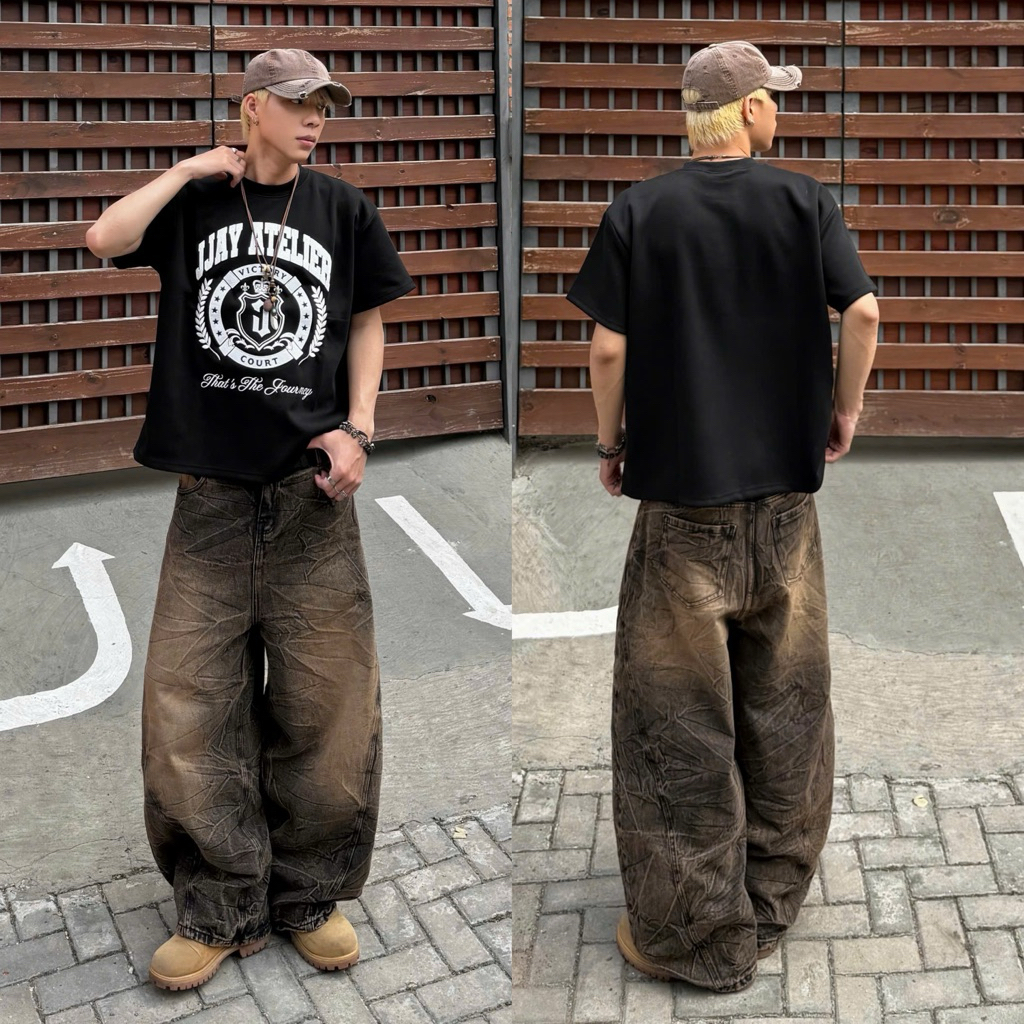CURVED JEANS - ขากว้างผ้าฟอก - Unisex