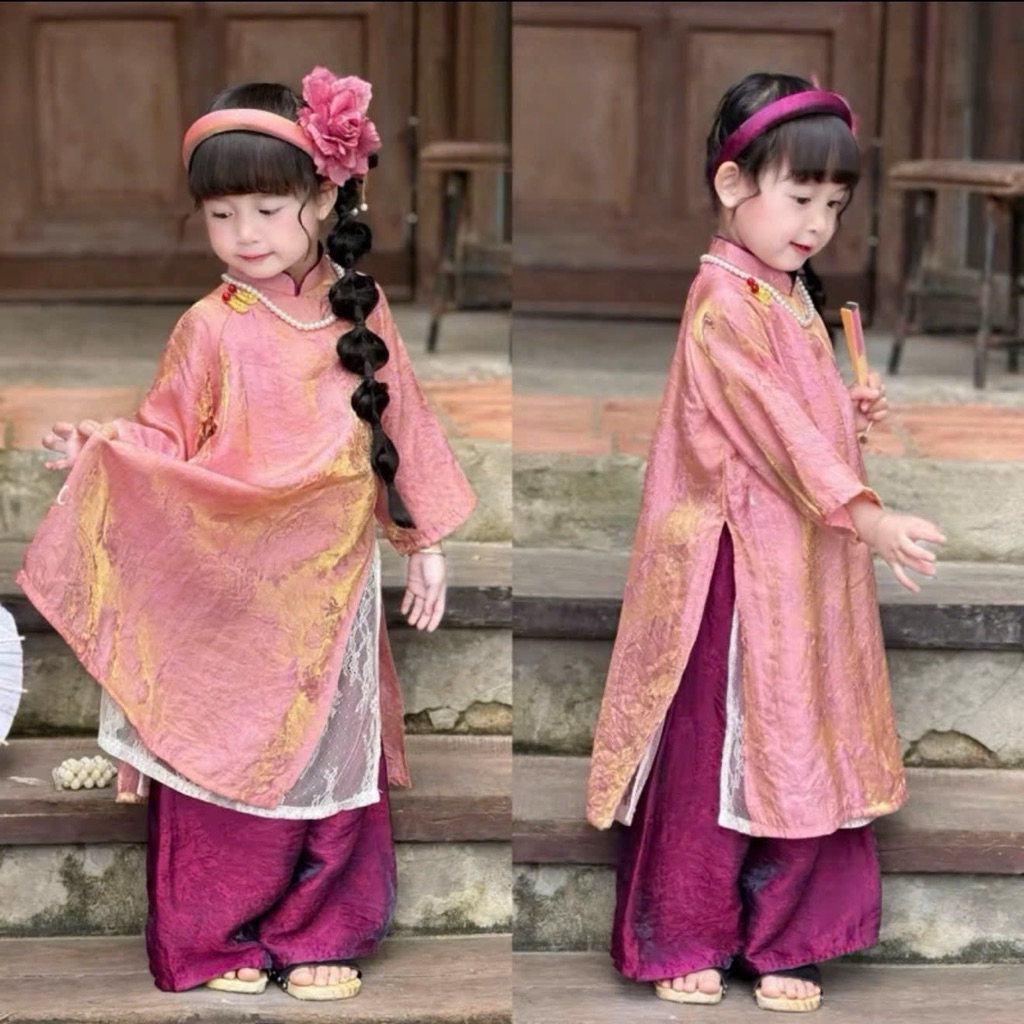 •ᴛᴘʀᴀɴᴏᴜɪᴅ• GIRLS TET Ao Dai SET with 2 LAYERS OF CLEAR LACE.