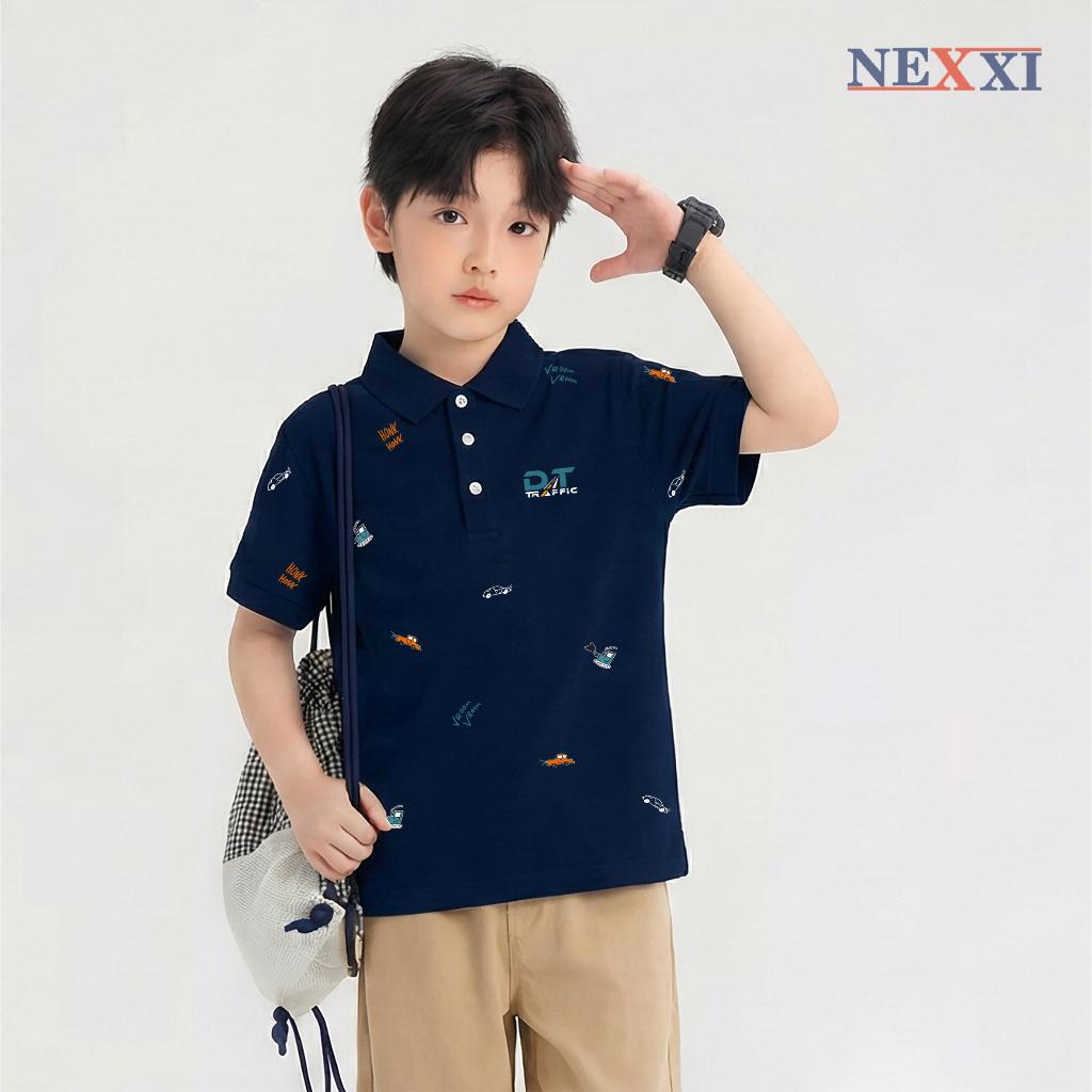 เสื้อโปโลเด็กชาย Nexxi เสื้อยางยืดคอปกเปิดลง ผ้าจระเข้ลายรถ ขนาด 12kg-50kg