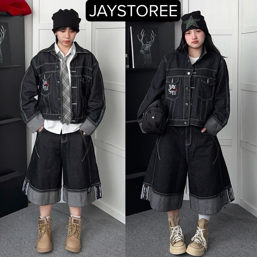 IZZY Boxy Jean Jacket สั้น orm หลวม Unisex ผู้ชายผู้หญิง Jaystoree denim JACKET