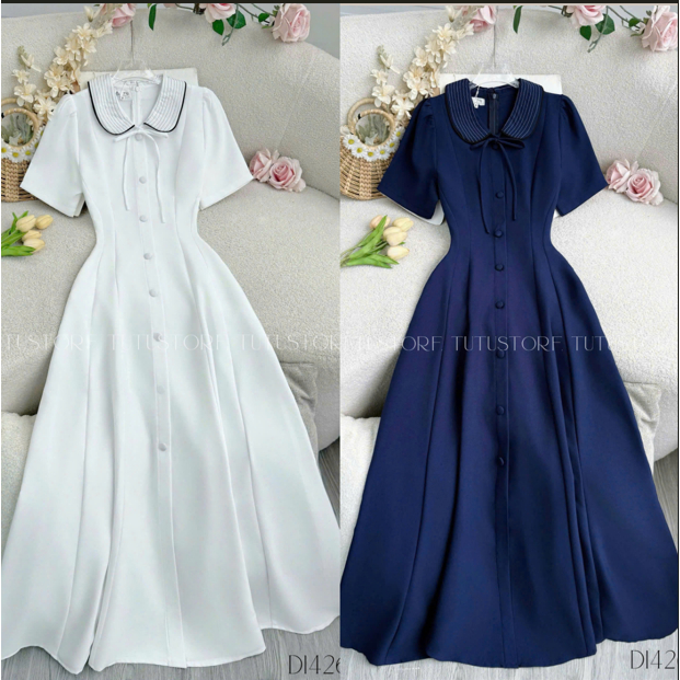 TuTu Store ชุดเดรสคอกลมตัวยาวสําหรับออกไปข้างนอก - รหัส D1426