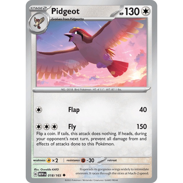 POKÉMON [Pokemon EN Card] Pidgeot 018/165 Pokemon 151 (MEW)