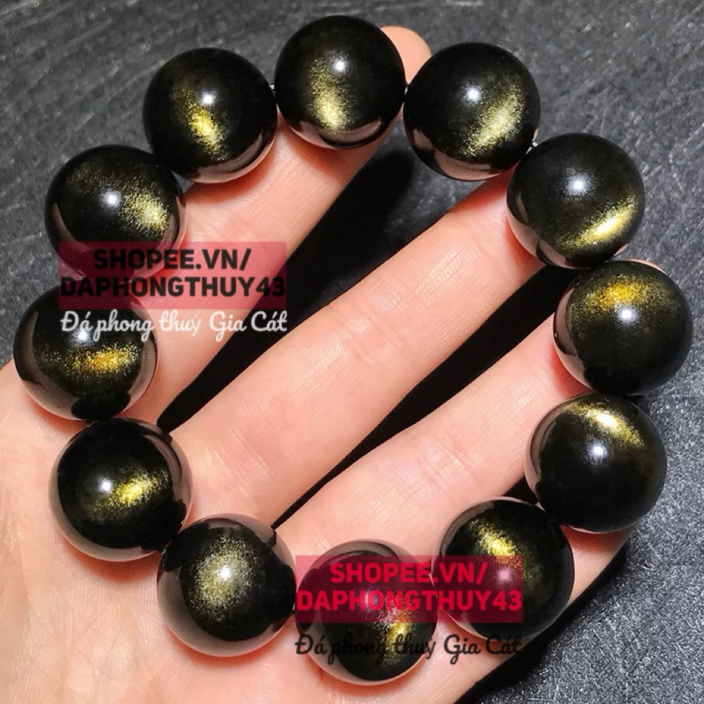 สร้อยข้อมือ Obsidian vip พร้อมไฟทองแรง 20mm 18mm 16mm ทดสอบธรรมชาติ