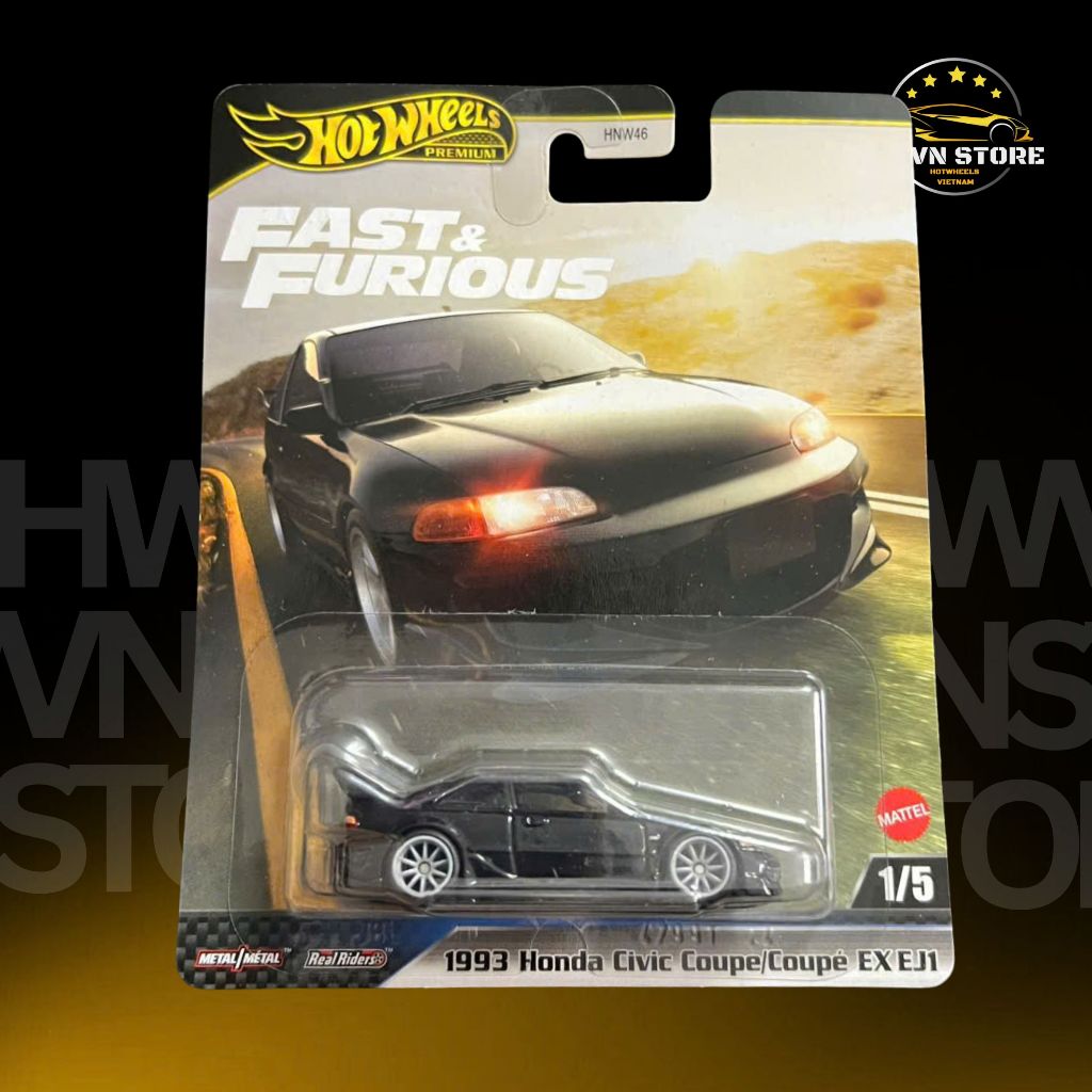 Hotwheels Premium 1993 Honda Civic Couple EX EJ1 รถโมเดลสีดํา