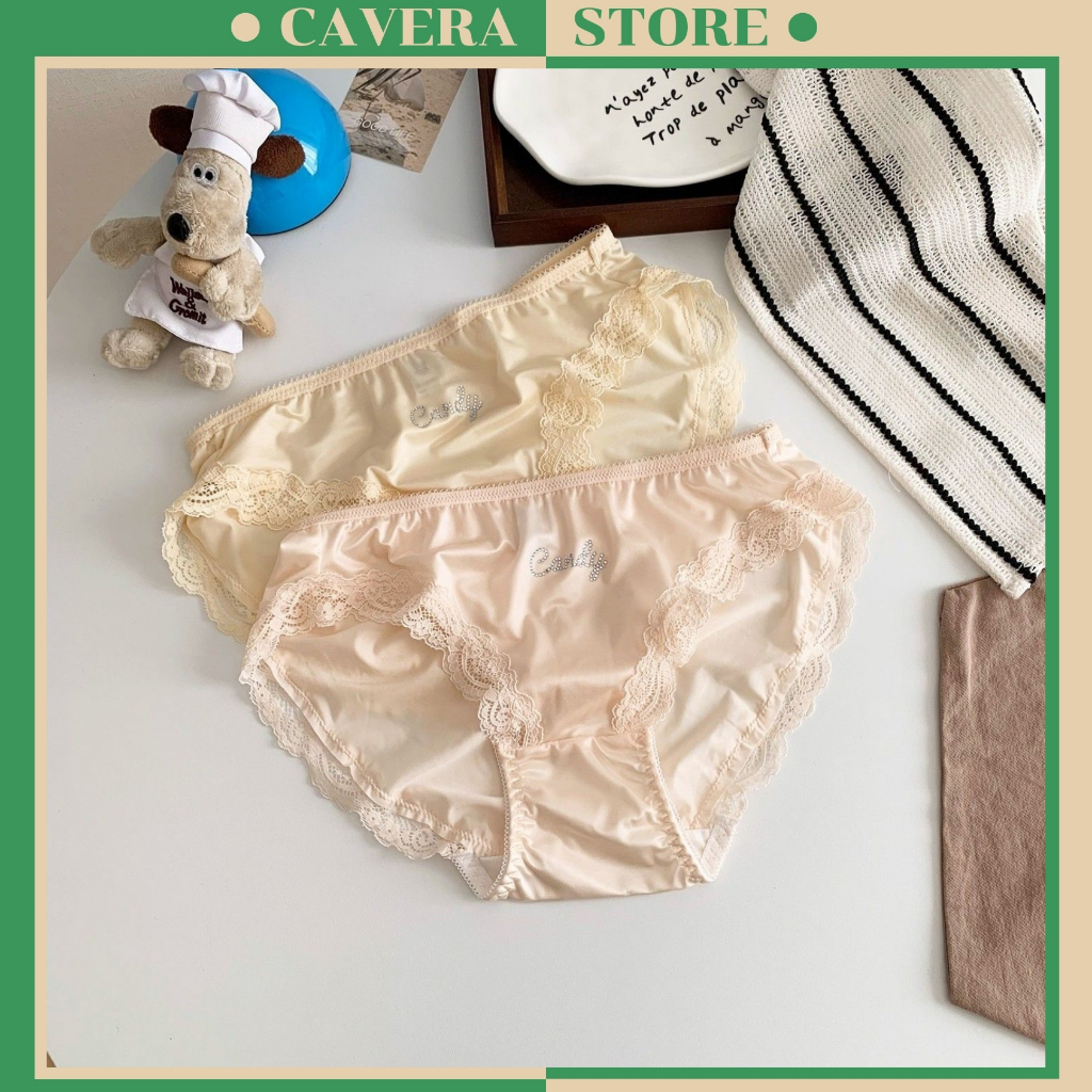 มีเสน่ห์ Candy Soft Lace Silk กางเกงชั้นในสตรี, ระบายอากาศได้ 2 ชั้นด้านล่าง CAVERA L.8889